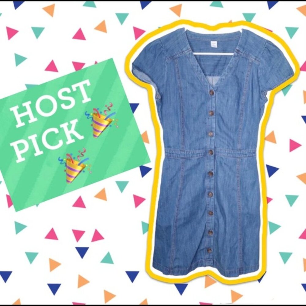 Old Navy Button Down Denim Dress pockets short sleeve chambray preppy sz MEDIUM